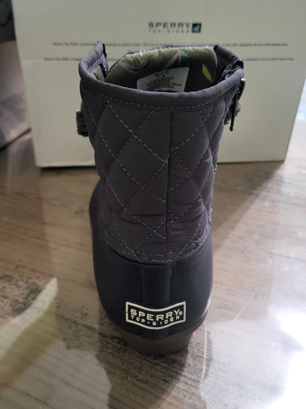 Sperry Quilted Lace-Up Winter Rain Boot - Gray